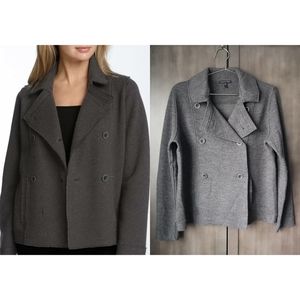 Eileen Fisher Felted 96% Merino Wool Pea Coat Sweater M Medium Charcoal Pockets